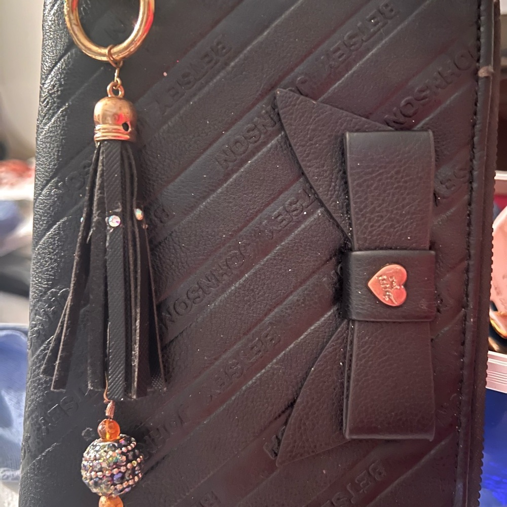 Black leather tassel purse charm